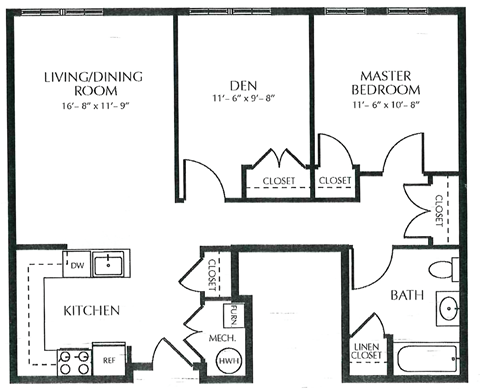 One Bedroom Floor Plan at The Pines at TInton Falls